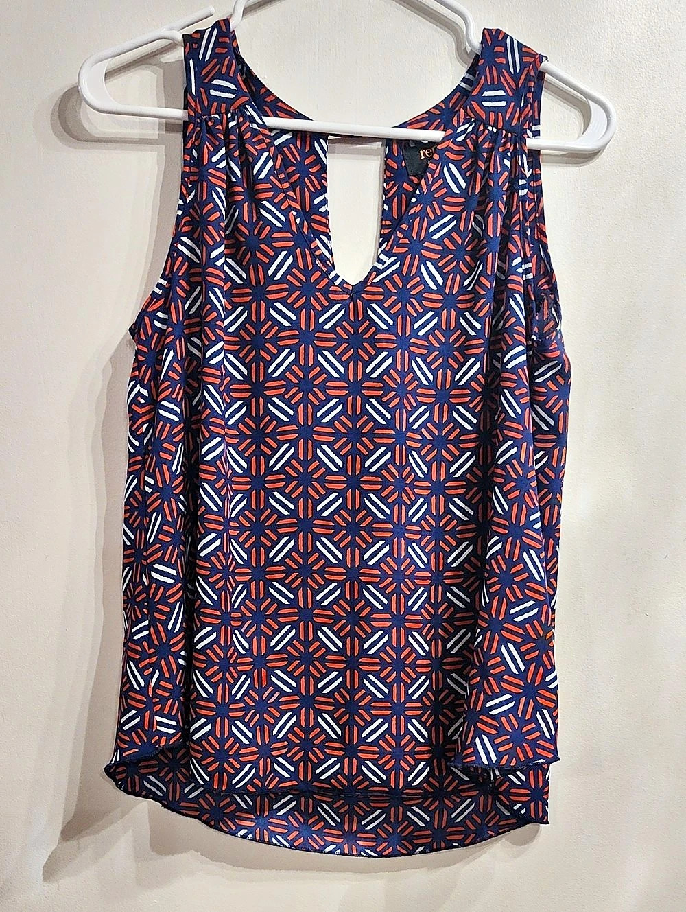 renee c. Geometric Sleeveless Tank Top in Blue & Orange